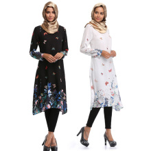 2018 Primavera new design mulheres dubai quimono abaya imprimir flores vestido islâmico